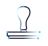 Rubber stamp icon in dark blue with cyan dots