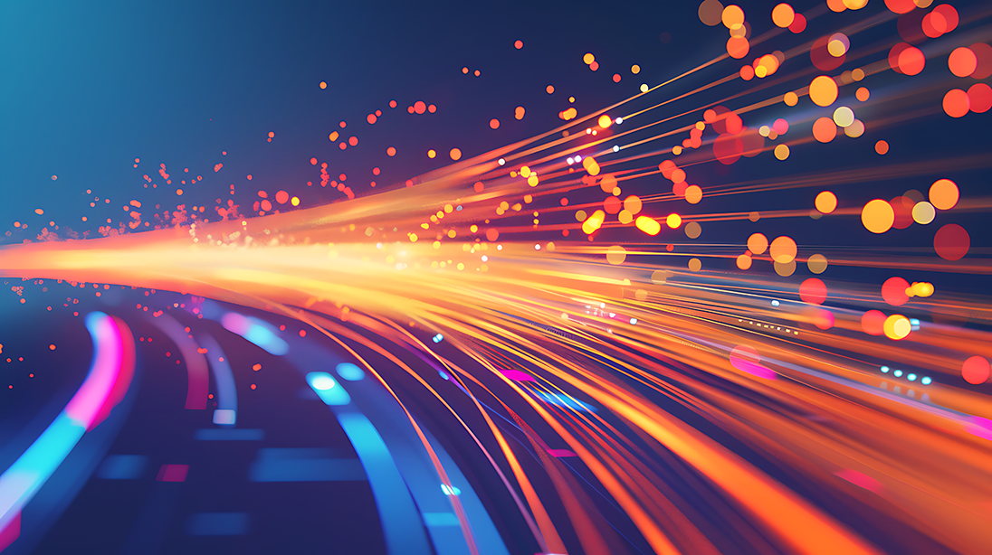 Orange fiberoptic lights on blue background